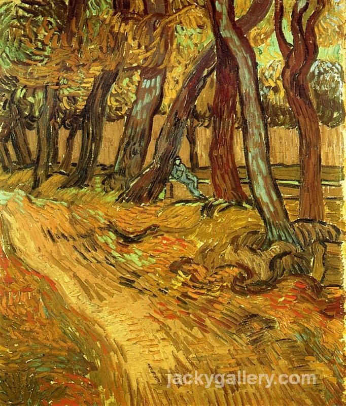 The Garden of Saint-Paul Hospital with Figure, Van Gogh painting